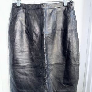 Rena Rowan Black 100% Leather Pencil Skirt Womens 10 Edgy Whimsigoth Classic